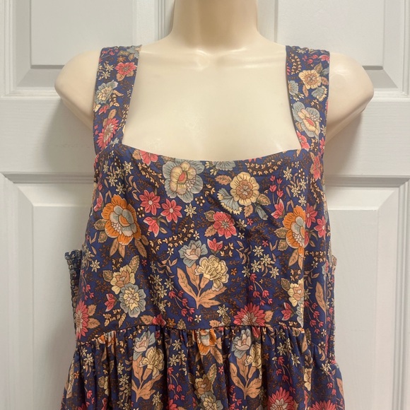 NATURAL LIFE Tricia Mini Dress Cotton Blue Yellow Rose Floral Boho Spring L- EUC - Picture 4 of 12